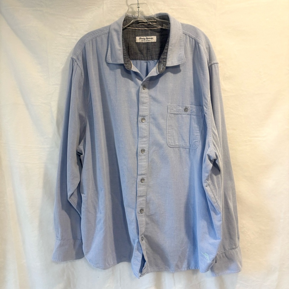 TOMMY BAHAMA Men’s XXL Coastline Cord Shirt – Light Blue Corduroy, Relaxed Fit